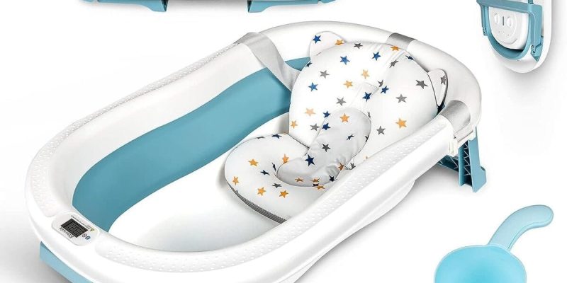 Test : baignoire pliable Einesin XXL avec thermomètre et accessoires pour bébé