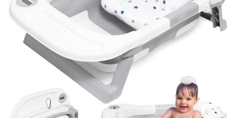 Test baignoire bébé pliable avec thermomètre digital